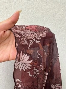 Sunnyshic 女式夏季度假佩斯利网布印花丝带装饰不对称下摆吊带上衣 - 彩色 - 查看 4