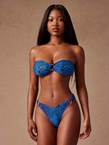 SHEIN Unity Women's Summer Vacation Beach Leopard Print Bikini Bottom - Blue - View 1