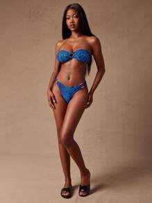 SHEIN Unity Women's Summer Vacation Beach Leopard Print Bikini Bottom - Blue - View 3