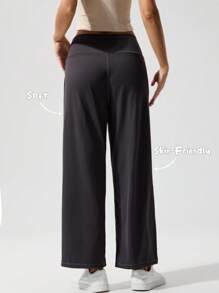 TrendSteals Cloudkiss Women Casual Solid Knit Bodycon Flare Pants - Dark Grey - View 3