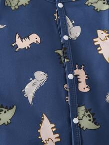 SHEIN Newborn Baby Beige Minimalist All-Over Cute Dinosaur Print Long Sleeve Footie Pajamas With Hat & Gloves Set, Homewear Fall Winter