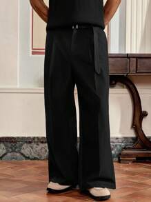 Manfinity VCAY Men's Woven Casual Daily Loose Solid Color Elastic Waist Straight Leg Pants