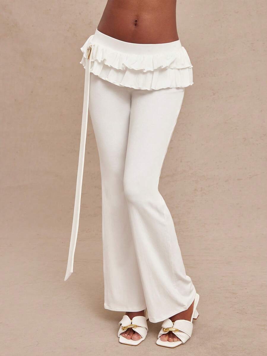 NYA SZN Pantalon volants ceinture en forme de cœur, décontracté, loungewear, plage, bord de la piscine, vacances, fête, brunch, élégant, gyaru, sortie, sexy, concert, tournée nationale, festival de musique, tenues d'été pastel pour femmes