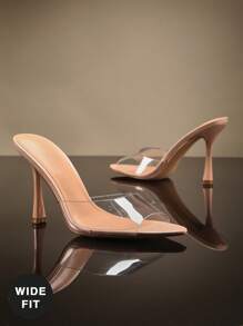 SHUZIA 宽版女式尖头透明鞋面高跟凉鞋 - 米色 - 查看 4