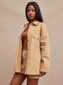 NYA SZN Top Casual Oversized Lange Mouw Zomer Dubbele Zak Top Werkkleding Straatstijl Western Concert Muziekfestival Elegante Vakantie Voorjaarsvakantie Brunch Denim Outfits Voor Vrouwen