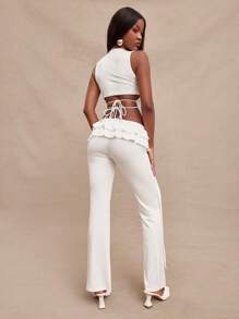 NYA SZN Pantalon volants ceinture en forme de cœur, décontracté, loungewear, plage, bord de la piscine, vacances, fête, brunch, élégant, gyaru, sortie, sexy, concert, tournée nationale, festival de musique, tenues d'été pastel pour femmes