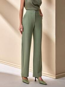 CLARA VERO Women Stripe Pattern High Waist Straight Pants - Mint Green - View 7