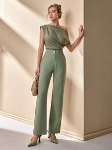 CLARA VERO Women Stripe Pattern High Waist Straight Pants - Mint Green - View 3