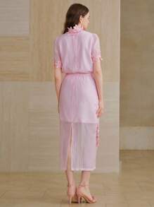 MOTF PREMIUM FLORAL EMBROIDERY PUFF SLEEVE TOP - Pink - View 3