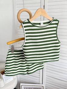 SHEIN Ensemble 2 pièces Top débardeur ras du cou tricoté et short pour fille préado casual