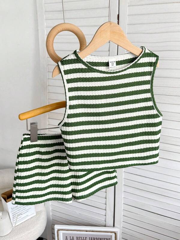 SHEIN Ensemble 2 pièces Top débardeur ras du cou tricoté et short pour fille préado casual