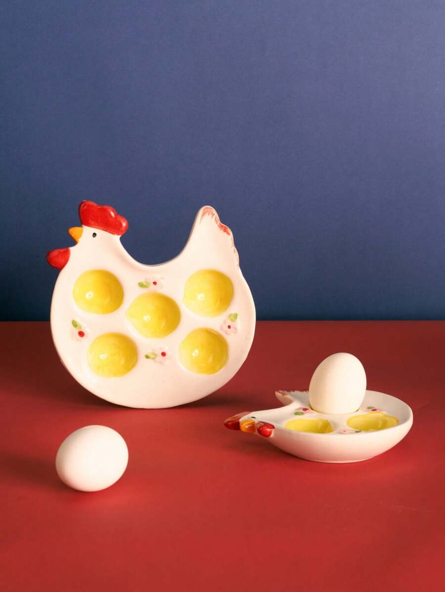 Joivida Soporte para huevos de Pascua con diseño de gallo de dibujos animados - Bandeja de cerámica para huevos para la cocina/mesa del comedor - Soporte decorativo con tema de pollito lindo - Decoración del hogar de verano, regalo para Año Nuevo, Navidad, Día de la Madre, artículos de cocina Rama, uso en fiestas, comidas familiares, suministros para restaurantes de alta gama, regalo de cumpleaños, regalo especial, decoración del hogar de verano