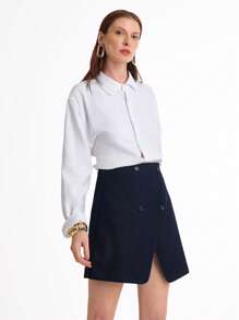 Daynim Women Casual Asymmetric Black Denim Skirt - Medium Wash - View 3