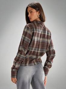 Denimoi Women's Twisted Front Low Neck Plaid Top - Baby Blue - View 6