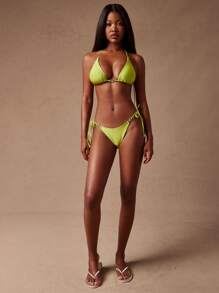 SHEIN Unity 霓虹两件套金色细节性感比基尼泳裤系带泳衣女式性感夏季运动沙滩度假泳装 - 綠色 - 查看 3