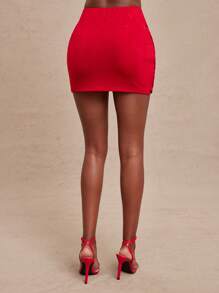 NYA SZN High Rise Solid Color Ruche Twist Knot Event Skirt Party Club Music Concert Festival Fall Summer Statement Festival Kings Day For Women - Red - View 2