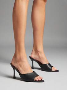 SHUZIA Sandalias de tacón con puntera puntiaguda slip-on clásicas para mujer - Negro - Ver 2