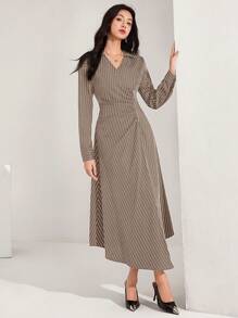Heiryn Váy suông sọc đen không đối xứng đi làm thường ngày dành cho nữ - Màu Khaki - Xem 5