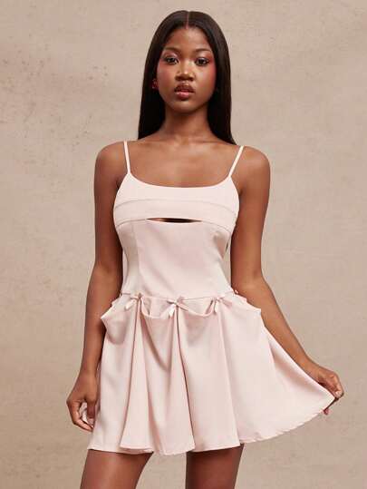 SHEIN Unity فستان قصير بدون أكمام من الساتان لحفلات التخرج والزفاف وضيوف الزفاف، بلون وردي باستيل مناسب لمناسبات وعيد الميلاد ورأس السنة الجديدة