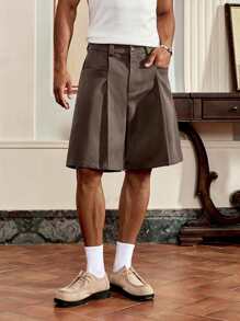 SWAVVY Pantaloncini casual da uomo in tessuto lavorato a trama, in tinta unita, modello rilassato per uso quotidiano
