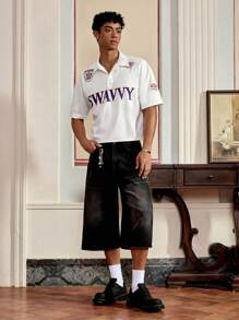 SWAVVY Camisa polo masculina de malha casual, manga curta, ajuste solto, moda diária - Branco - Ver 1