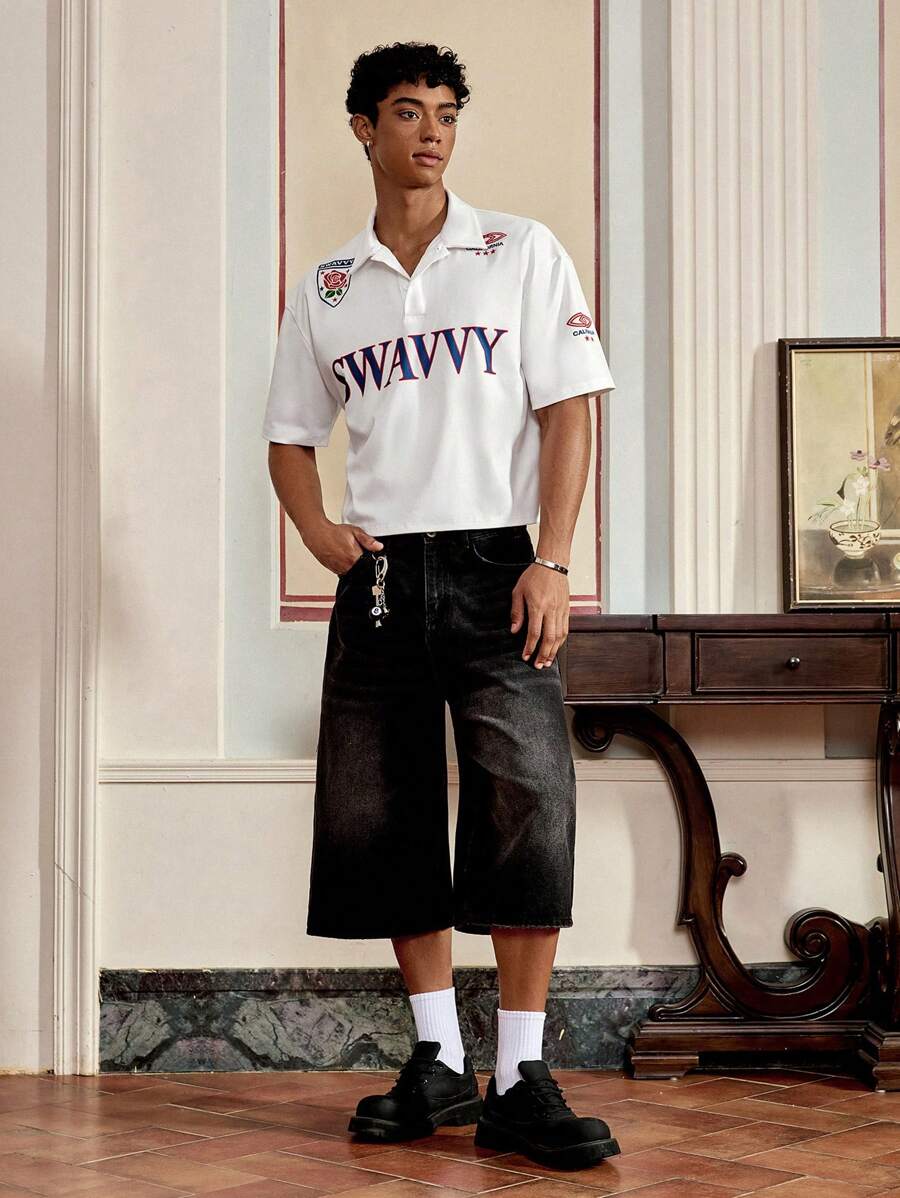 SWAVVY Camisa polo masculina de malha casual, manga curta, ajuste solto, moda diária - Branco - Ver 1