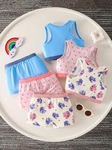 6pcs Young Girl Cute Rabbit & Heart Graphic Underwear Set Includes Camisole And Briefs, Soft Fabric Back To School Fashion