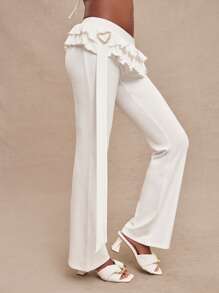 NYA SZN Pantalon volants ceinture en forme de cœur, décontracté, loungewear, plage, bord de la piscine, vacances, fête, brunch, élégant, gyaru, sortie, sexy, concert, tournée nationale, festival de musique, tenues d'été pastel pour femmes