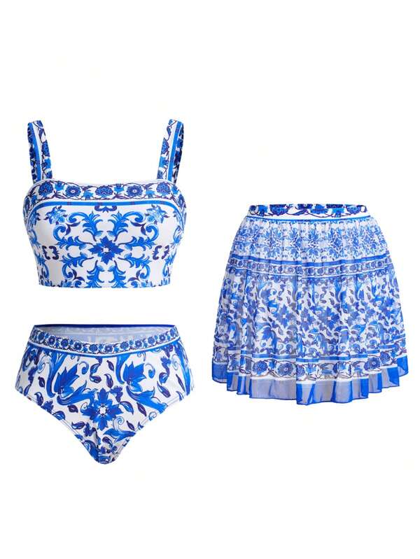 Swim Oasis Set de costum de baie pentru femei, costum de baie cu bretele și fustă mini, la modă pentru vară