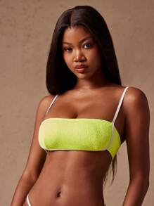SHEIN Unity Top de bikini de mujer con corte de color block, traje de baño para vacaciones/playa - Verde - Ver 4
