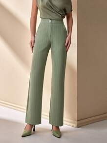 CLARA VERO Women Stripe Pattern High Waist Straight Pants - Mint Green - View 5