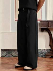 Manfinity VCAY Men's Woven Casual Daily Loose Solid Color Elastic Waist Straight Leg Pants