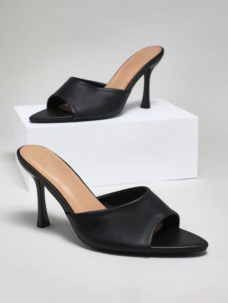 SHUZIA Sandalias de tacón con puntera puntiaguda slip-on clásicas para mujer - Negro - Ver 1