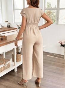 SHEIN 纯色无袖按扣V领孕妇哺乳连体裤