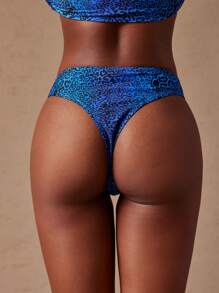 SHEIN Unity Women's Summer Vacation Beach Leopard Print Bikini Bottom - Blue - View 2