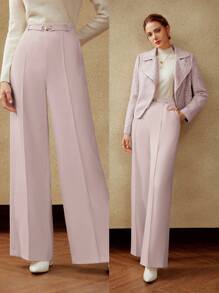 MOTF PREMIUM PU METAL BUCKLE DECOR PINTUCK SUIT PANTS - Pink - View 8