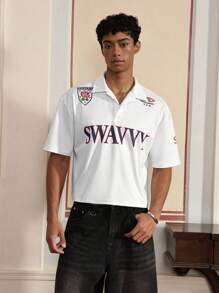 SWAVVY Camisa polo masculina de malha casual, manga curta, ajuste solto, moda diária - Branco - Ver 3