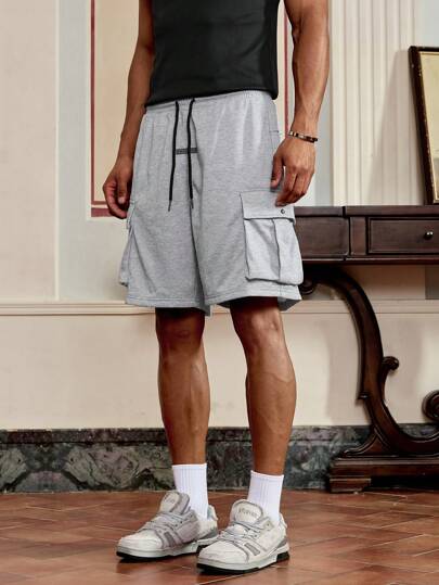 Manfinity VCAY Men's Casual Knit Loose Solid Color Shorts, Young & Fashionable Everyday Wear