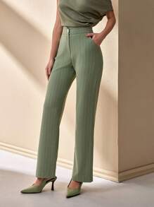 CLARA VERO Women Stripe Pattern High Waist Straight Pants - Mint Green - View 6