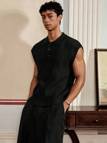 SWAVVY Maglietta casual da uomo a maniche corte e senza maniche, in maglia, vestibilità ampia, adatta per l'autunno e l'inverno, per uso quotidiano e di moda