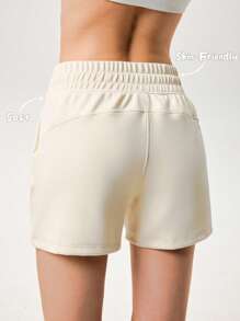 Menodora SHEIN Sport Short droit athlétique en maille de couleur unie à taille haute pour femmes - Nude - Voir 3