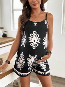 SHEIN Conjunto de Top Cropped Estampado e Shorts, Conjunto Casual de Gestante de 2 Peças
