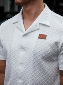 Manfinity CasualCool Men's High-End Knitted Diamond-Shaped Jacquard Solid Color Short-Sleeved Button Shirt Set,Men's Summer Grainy Lapel Neck Short Sleeve Shirt & Shorts Casual Set,Versatile Items For Daily Commuting, Travel, Vacation And Outings,Husband  And Boyfriend Gifts For Friends,Casual And Simple Style, Urban Mature Style, British Gentleman Style,Mens 2 Piece Outfits,Men 2 Piece Set,Men Summer Outfits