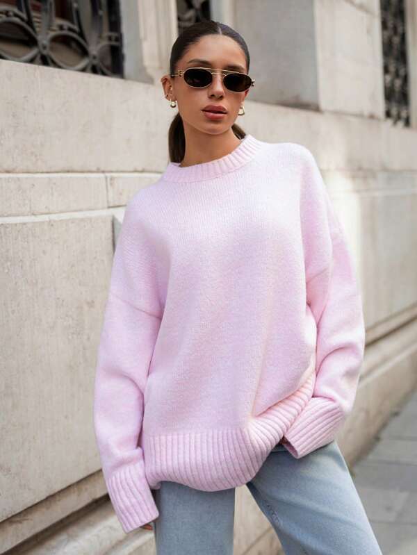 SHEIN PETITE The CandyCloud Knit Sweater – Soft-Girl Aesthetic, Pastel Cozycore & Everyday Cute Energy, Casual, Daily Wear, Petite, Fall, Winter
