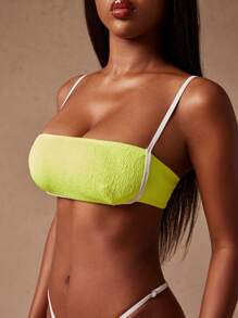 SHEIN Unity Top de bikini de mujer con corte de color block, traje de baño para vacaciones/playa - Verde - Ver 6