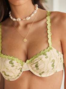 WESTFADE Bikini a fascia con stampa a cavalluccio marino e bordino zigzag, con ferretto, elegante, casual e carino per il mare, da usare in spiaggia o in piscina durante le vacanze estive