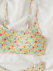 SHEIN Swim Women Summer Beach Floral Print Sexy Bikini Set - Multicolor - View 3