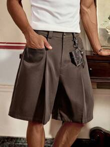 SWAVVY Pantaloncini casual da uomo in tessuto lavorato a trama, in tinta unita, modello rilassato per uso quotidiano