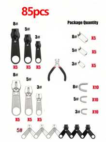 Nylon Zipper Repair Kit Replacement Slider: Zipper Bottom Stop End - Fix Double Zipper Pull Replace,Nylon Coil Zipper For Jacket Luggage Jeans Pants Tent With Zipper Tool,  Jute Ribbon Rope Cord DIY Wedding Jute Twine Crafts Gift Party Decor - Black - View 10