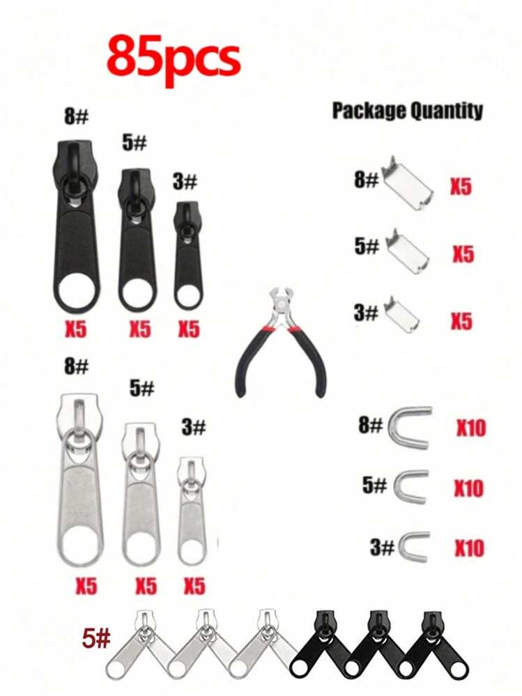 Kit de Reparo de Zíper de Nylon: Cursor de Zíper, Trava Inferior de Zíper - Conserto de Zíper Duplo, Zíper de Nylon para Jaqueta, Mala, Denim, Calça, Barraca, com Ferramenta de Zíper, Decoração de Roupas DIY, Fita de Juta, Corda, Barbante DIY para Casamento, Artesanato, Decoração de Festa - Preto - Visão 10
